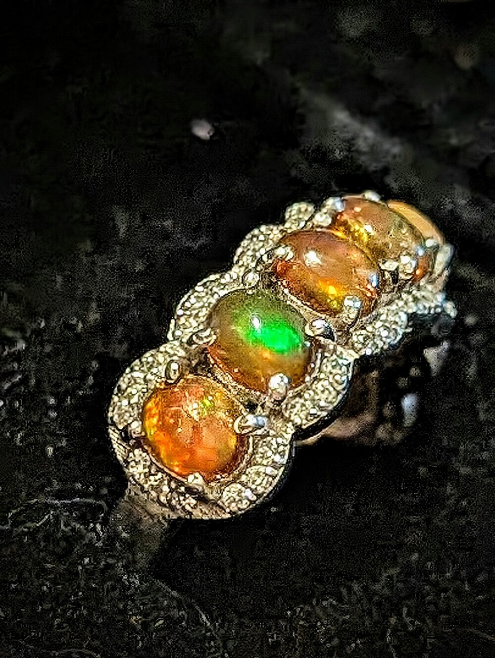 Multi Stone Genuine Ethiopian Opal And CZ Ring - Picture 9 of 9